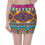 Bright Colors Aztec Pattern Print Pencil Mini Skirt