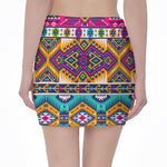 Bright Colors Aztec Pattern Print Pencil Mini Skirt