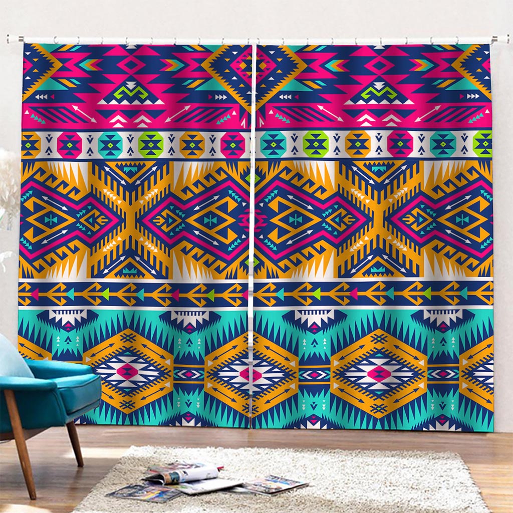 Bright Colors Aztec Pattern Print Pencil Pleat Curtains