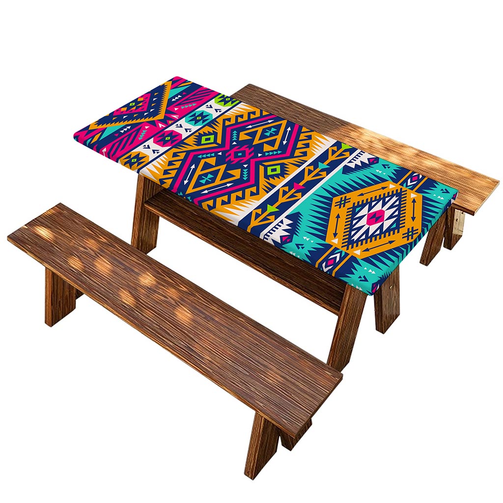 Bright Colors Aztec Pattern Print Picnic Table Cover