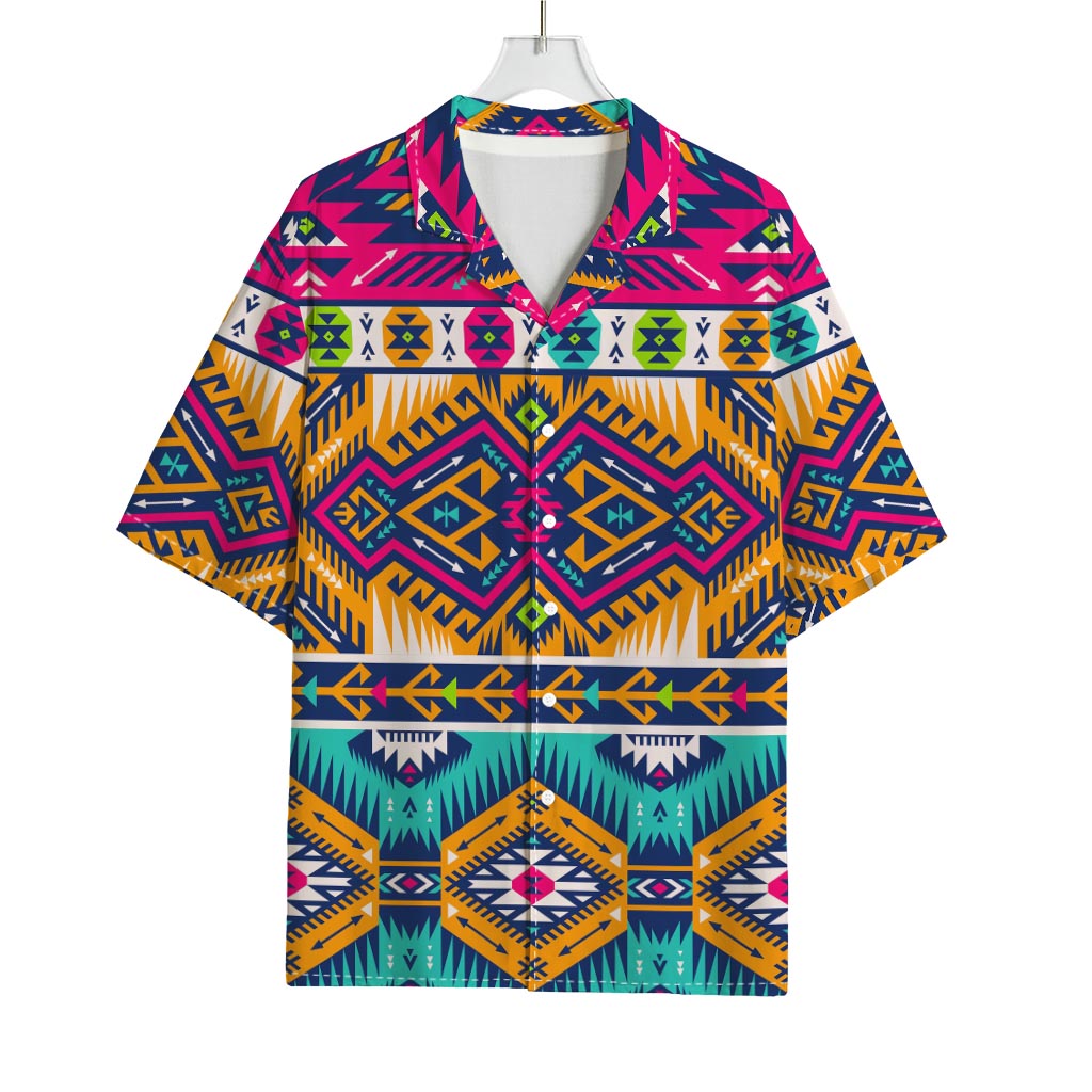 Bright Colors Aztec Pattern Print Rayon Hawaiian Shirt
