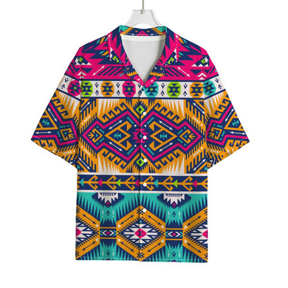 Bright Colors Aztec Pattern Print Rayon Hawaiian Shirt