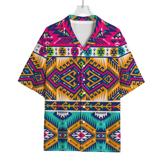 Bright Colors Aztec Pattern Print Rayon Hawaiian Shirt
