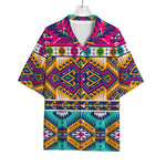 Bright Colors Aztec Pattern Print Rayon Hawaiian Shirt