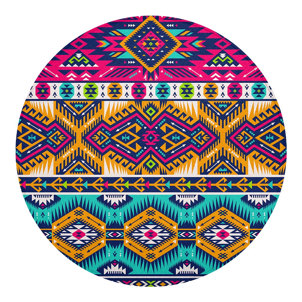 Bright Colors Aztec Pattern Print Round Blanket