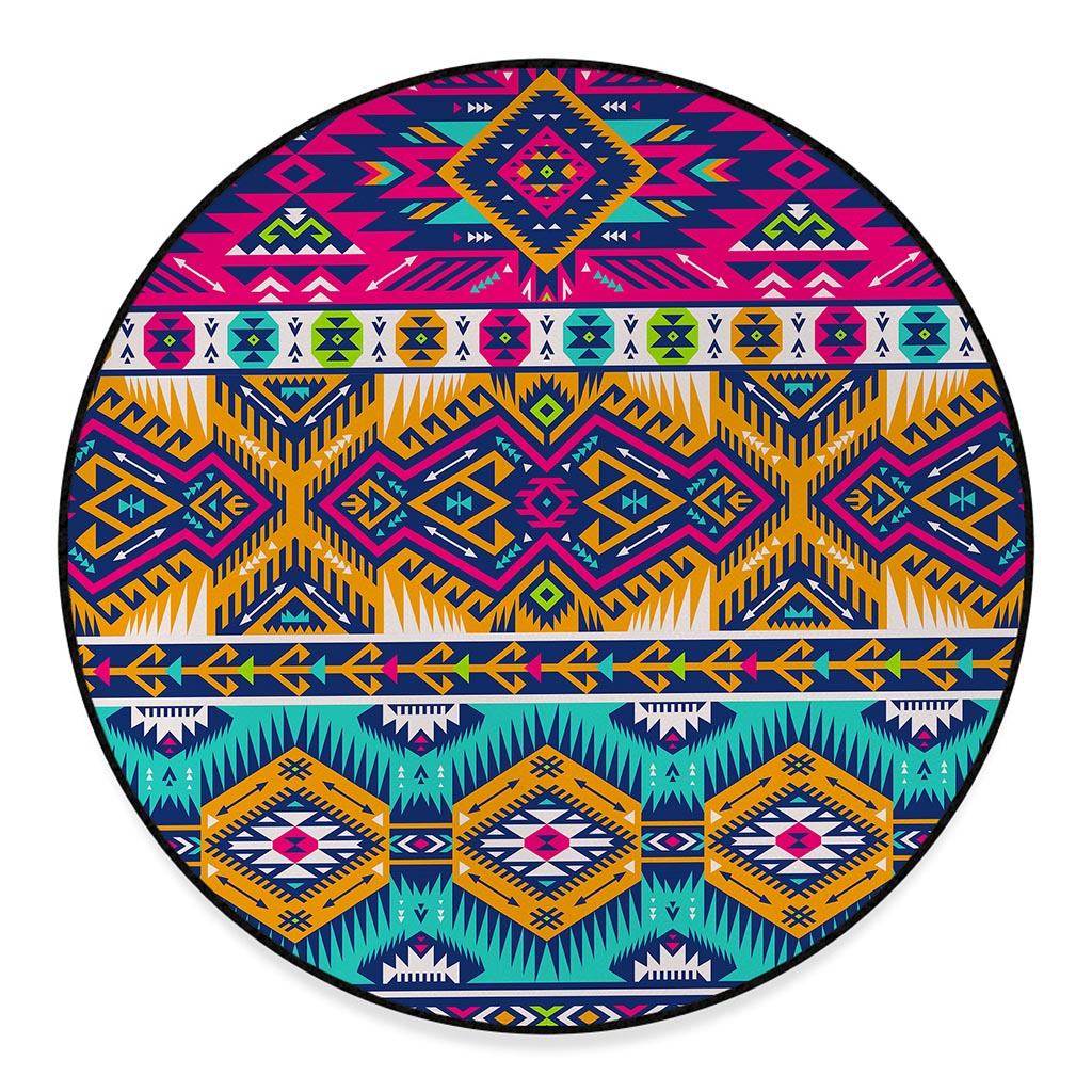 Bright Colors Aztec Pattern Print Round Floor Mat
