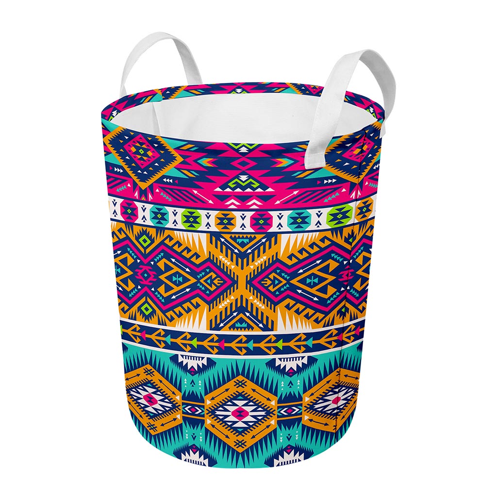 Bright Colors Aztec Pattern Print Round Laundry Basket
