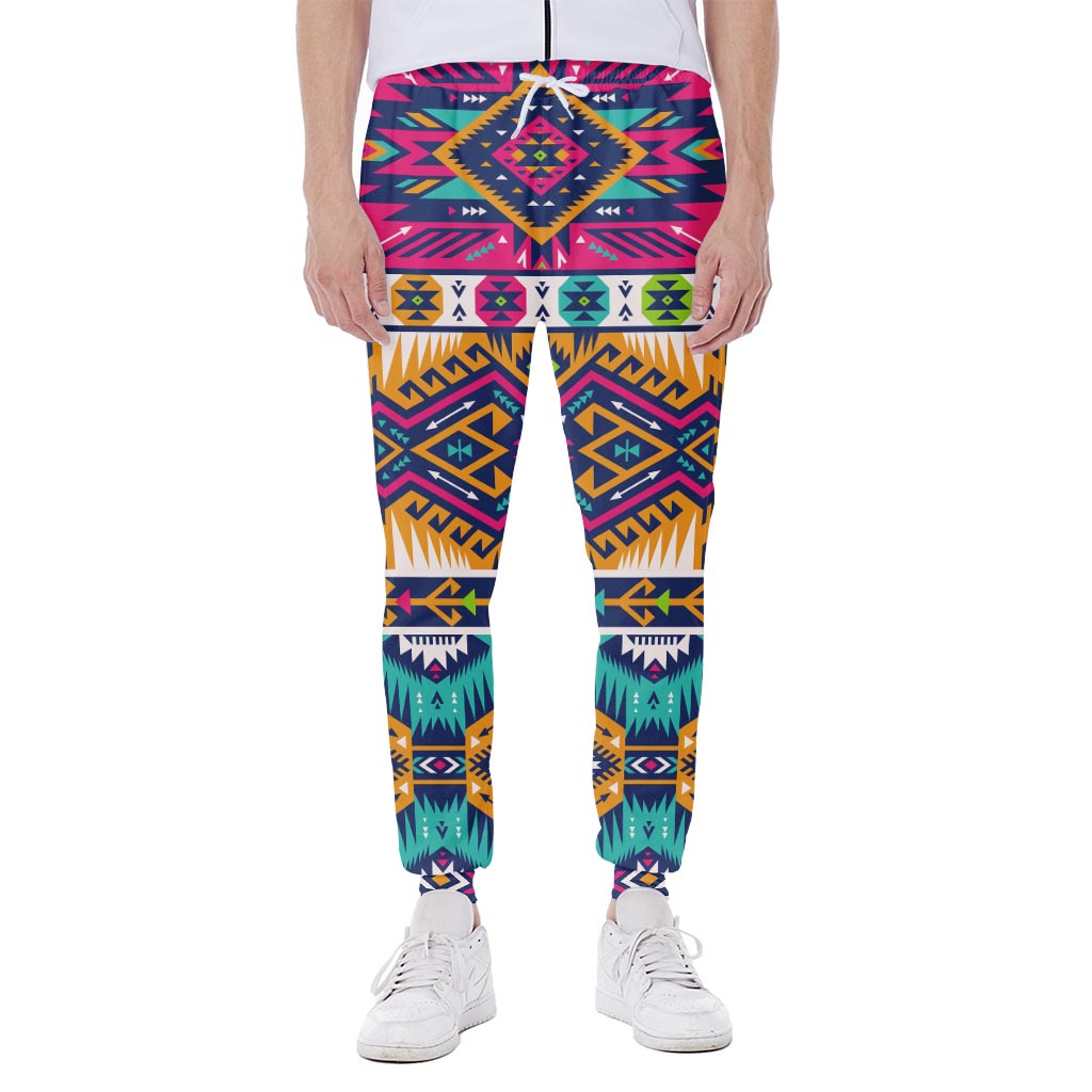 Bright Colors Aztec Pattern Print Scuba Joggers