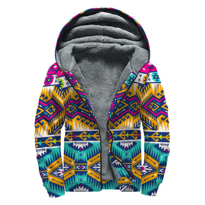 Bright Colors Aztec Pattern Print Sherpa Lined Zip Up Hoodie