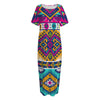 Bright Colors Aztec Pattern Print Short Sleeve Long Nightdress