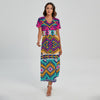 Bright Colors Aztec Pattern Print Short Sleeve Maxi Dress