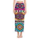 Bright Colors Aztec Pattern Print Side Slit Maxi Skirt