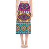 Bright Colors Aztec Pattern Print Side Slit Midi Skirt