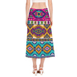 Bright Colors Aztec Pattern Print Side Slit Midi Skirt