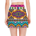 Bright Colors Aztec Pattern Print Side Slit Mini Skirt