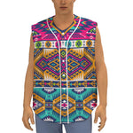 Bright Colors Aztec Pattern Print Sleeveless Baseball Jersey
