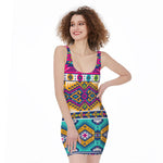 Bright Colors Aztec Pattern Print Sleeveless Bodycon Dress