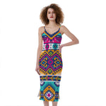 Bright Colors Aztec Pattern Print Slim Fit Midi Cami Dress