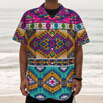 Bright Colors Aztec Pattern Print Textured Short Sleeve Shirt