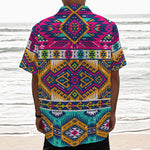 Bright Colors Aztec Pattern Print Textured Short Sleeve Shirt