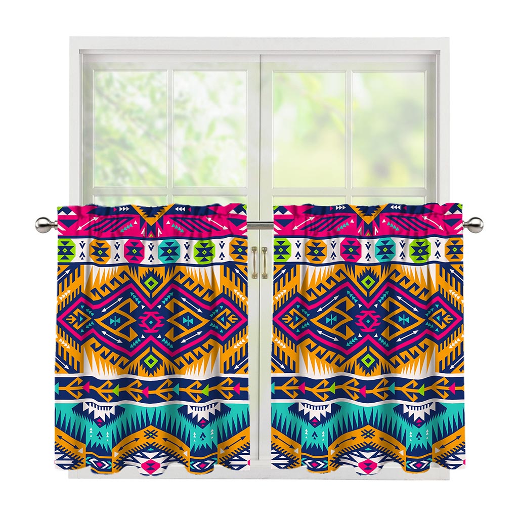Bright Colors Aztec Pattern Print Tier Curtains