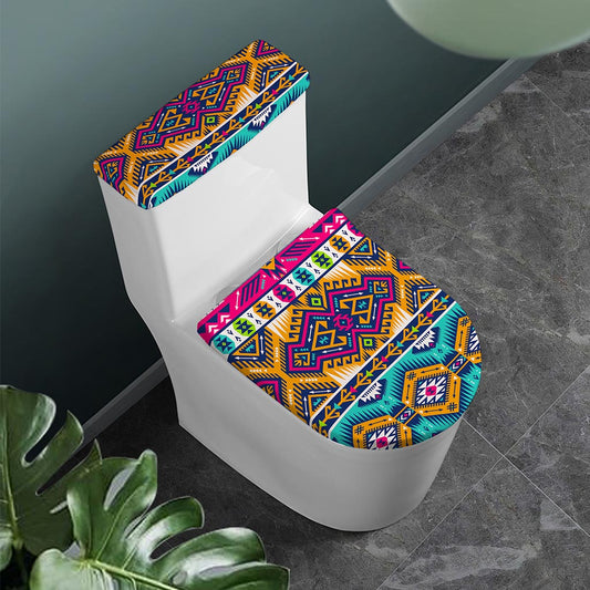 Bright Colors Aztec Pattern Print Toilet Lid And Tank Cover Set