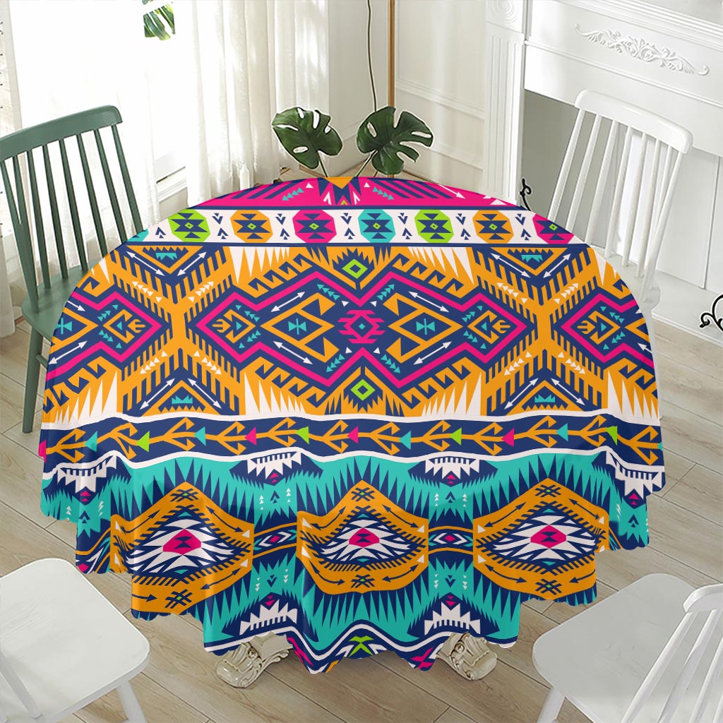 Bright Colors Aztec Pattern Print Waterproof Round Tablecloth