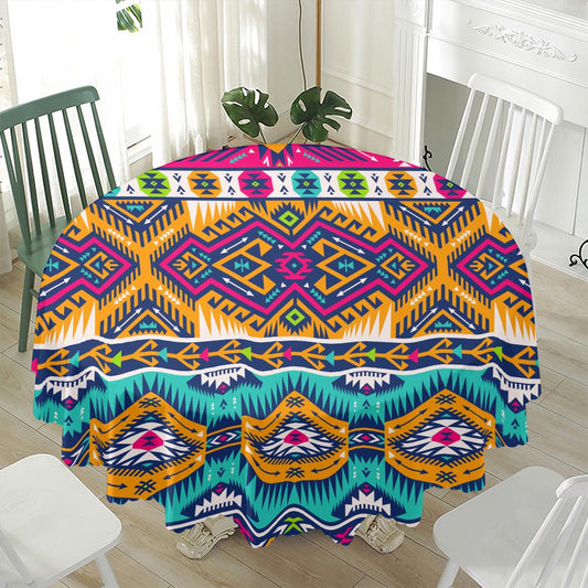 Bright Colors Aztec Pattern Print Waterproof Round Tablecloth
