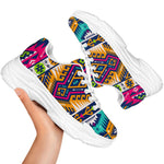 Bright Colors Aztec Pattern Print White Chunky Shoes
