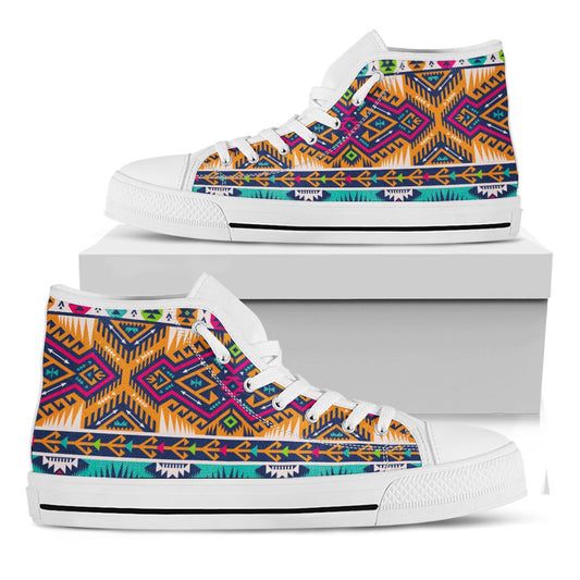 Bright Colors Aztec Pattern Print White High Top Sneakers