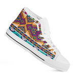 Bright Colors Aztec Pattern Print White High Top Sneakers