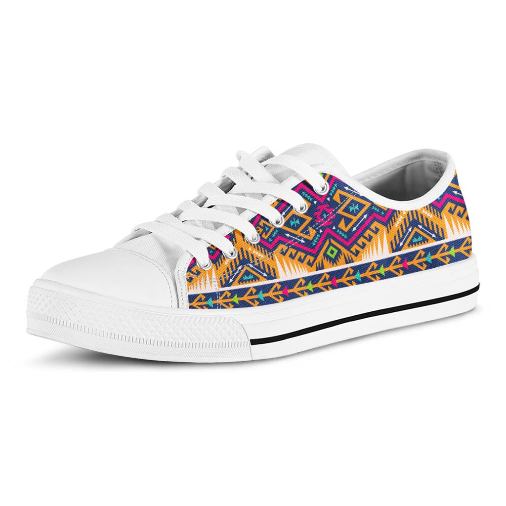 Bright Colors Aztec Pattern Print White Low Top Sneakers