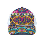 Bright Colors Aztec Pattern Print White Mesh Trucker Cap