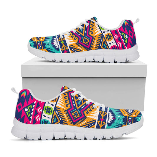 Bright Colors Aztec Pattern Print White Running Shoes