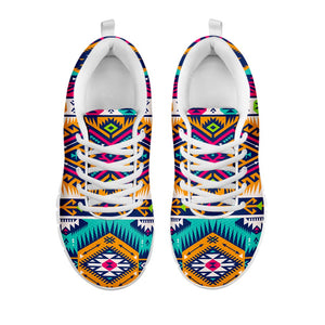 Bright Colors Aztec Pattern Print White Running Shoes