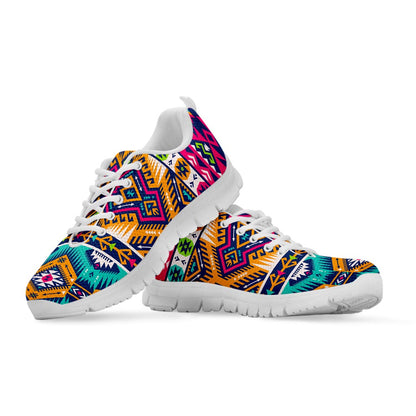 Bright Colors Aztec Pattern Print White Running Shoes
