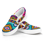 Bright Colors Aztec Pattern Print White Slip On Sneakers