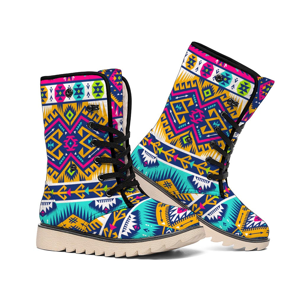 Bright Colors Aztec Pattern Print Winter Boots