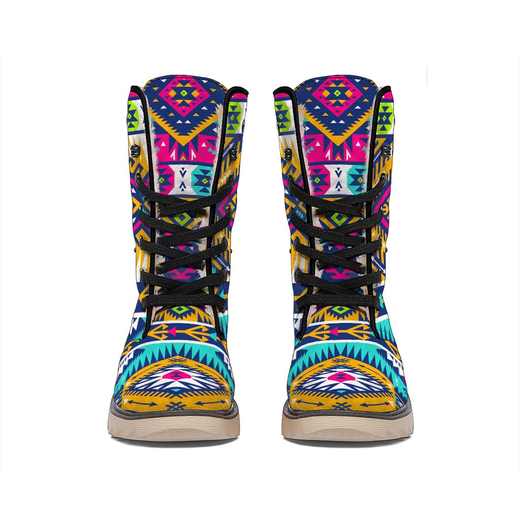 Bright Colors Aztec Pattern Print Winter Boots