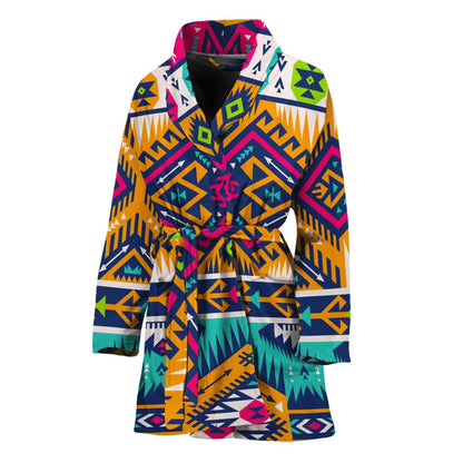 Bright Colors Aztec Pattern Print Women's Bathrobe