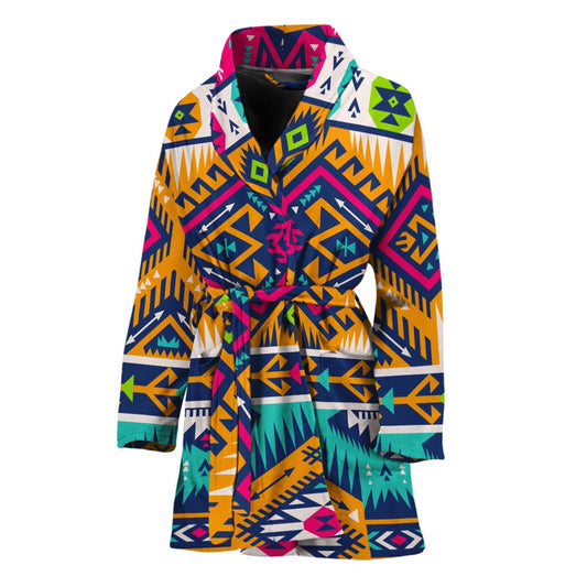 Bright Colors Aztec Pattern Print Women's Bathrobe