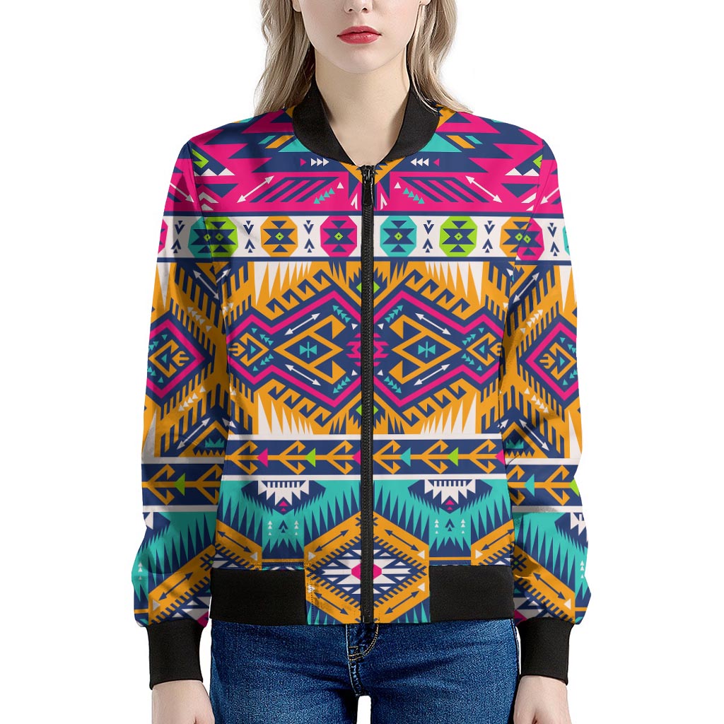Bright Colors Aztec Pattern Print Women's Bomber Jacket