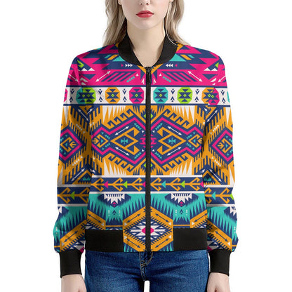Bright Colors Aztec Pattern Print Women's Bomber Jacket