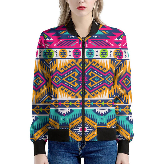 Bright Colors Aztec Pattern Print Women's Bomber Jacket