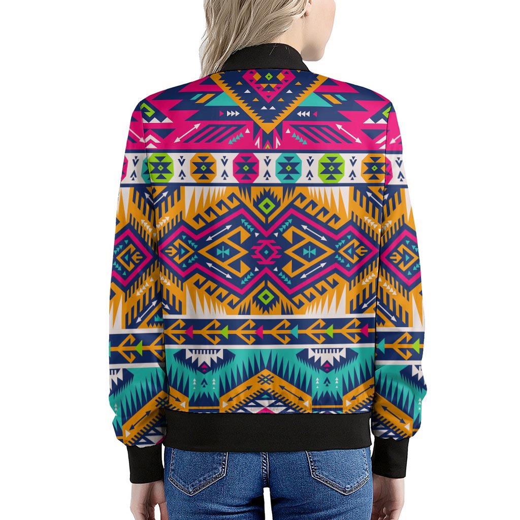 Bright Colors Aztec Pattern Print Women's Bomber Jacket