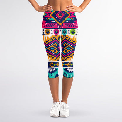 Bright Colors Aztec Pattern Print Women's Capri Leggings