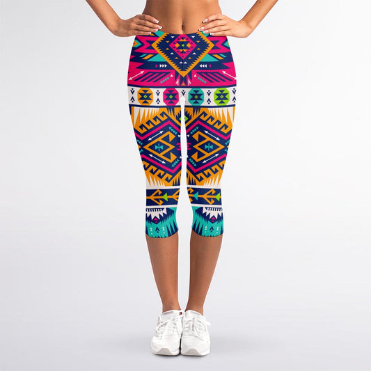 Bright Colors Aztec Pattern Print Women's Capri Leggings
