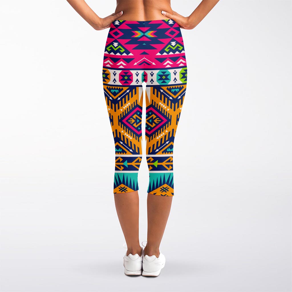 Bright Colors Aztec Pattern Print Women's Capri Leggings