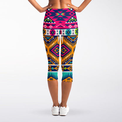Bright Colors Aztec Pattern Print Women's Capri Leggings