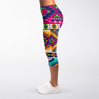Bright Colors Aztec Pattern Print Women's Capri Leggings